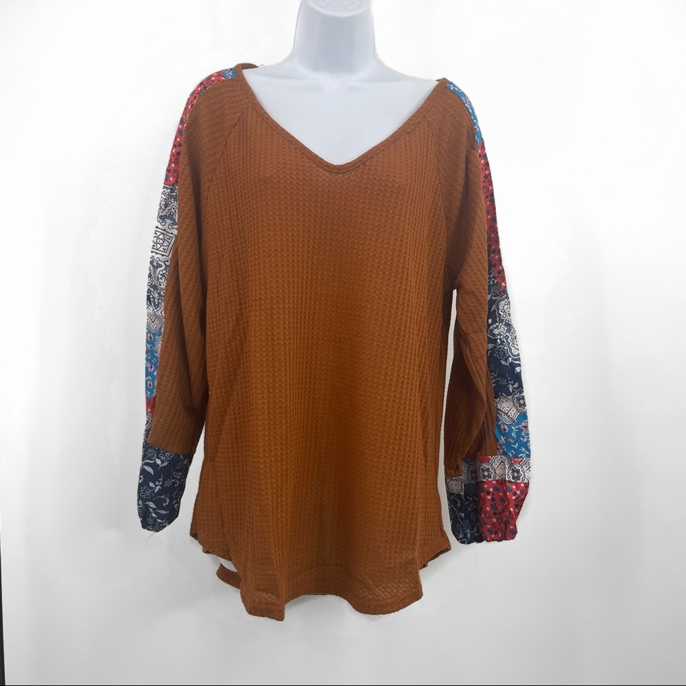 NWT Epretty Boho Long Sleeve Top | Patchwork Sleeve Blouse | Trendy Style